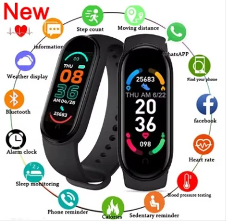 ساعة رياضية ذكية M6 ، سوار متعدد الوظائف ، معدل ضربات القلب ، جهاز مراقبة ضغط الدم ، موسيقى الخطوة ، مراقبة النوم ،
