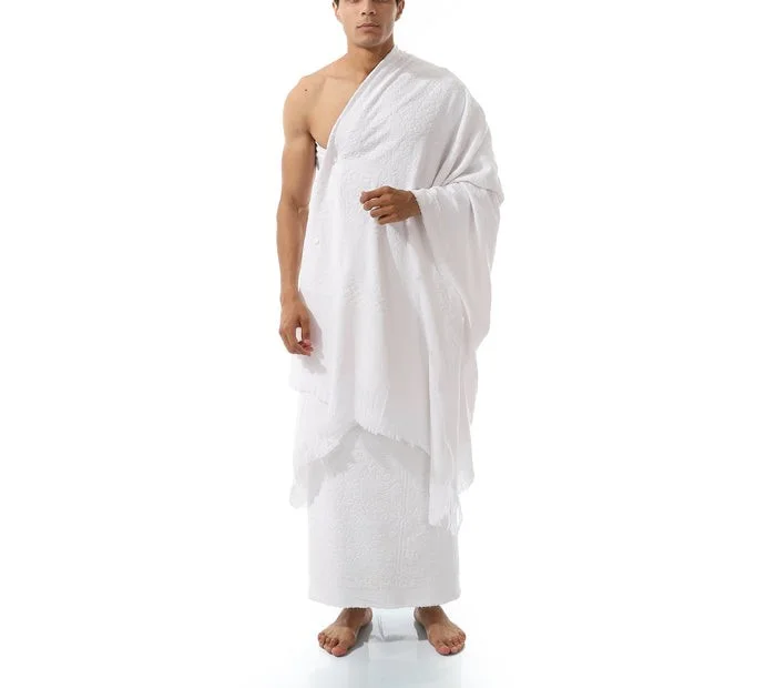 إحرام رجالي قطن 100٪ – راحة وجودة عالية + صمطة الإحرام