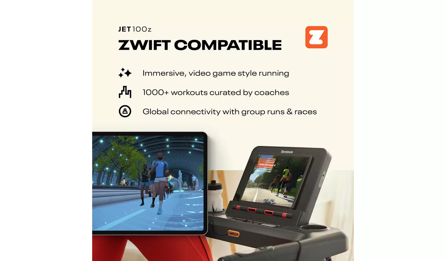 Reebok Jet 100z Folding Treadmill with Connected Fitness