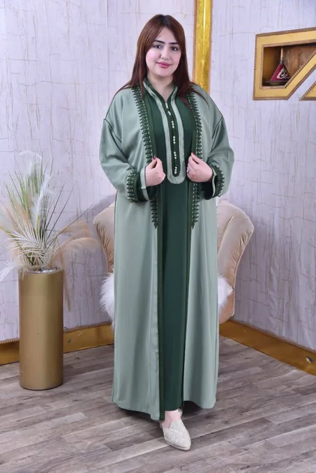 قفطان كيمونو ملكي قطعتين مُطرز للأناقة اليومية والمناسبات