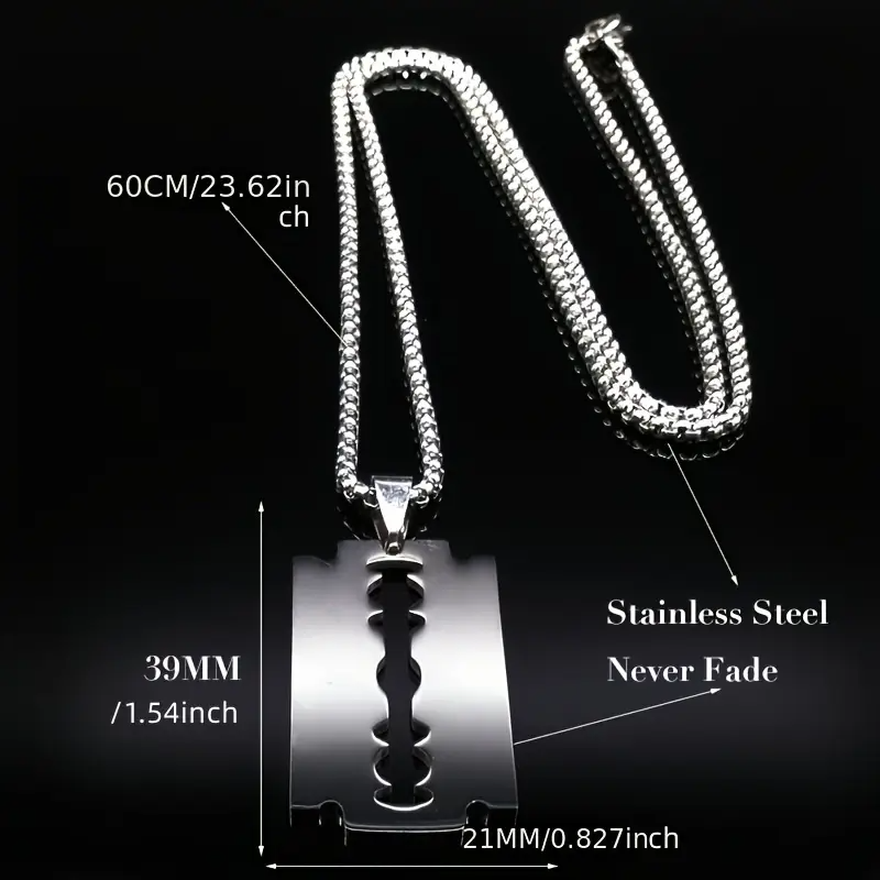 1pc gothique lame rasoir pendentif collier hommes bijoux artificiels couleur noire en acier inoxydable collier hip hop bijoux artificiels 2
