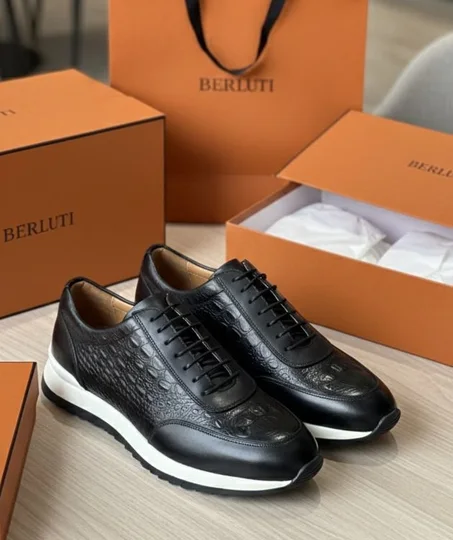 Sneakers Prestige Homme - Cuir Texturé (Noir, Bleu, Marron)