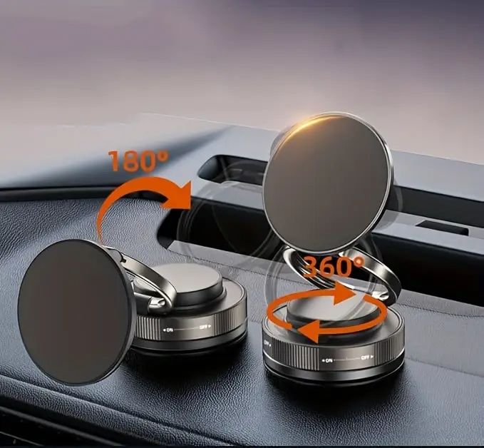 support magnétique pour téléphone de voiture à vide, montage pliable et réglable avec rotation 360° pour utilisation multiprise en voiture/salle de bain/cuisine détails 3