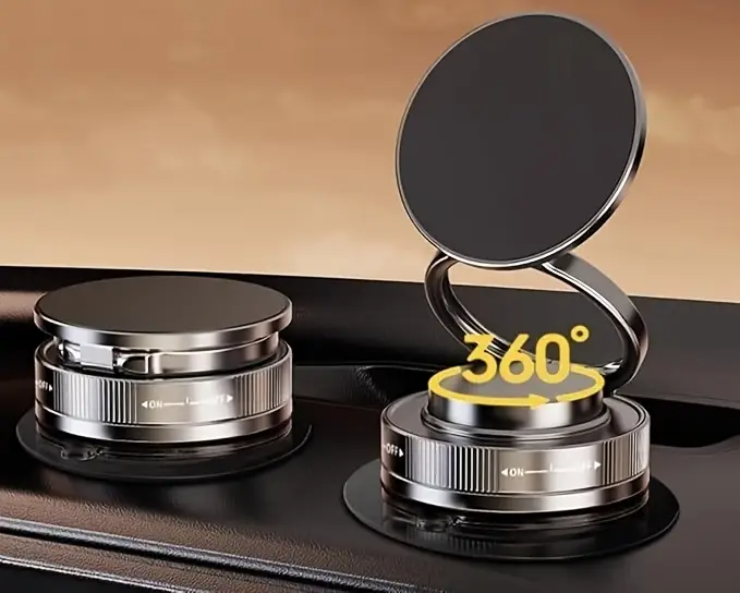 support magnétique pour téléphone de voiture à vide, montage pliable et réglable avec rotation 360° pour utilisation multiprise en voiture/salle de bain/cuisine détails 1