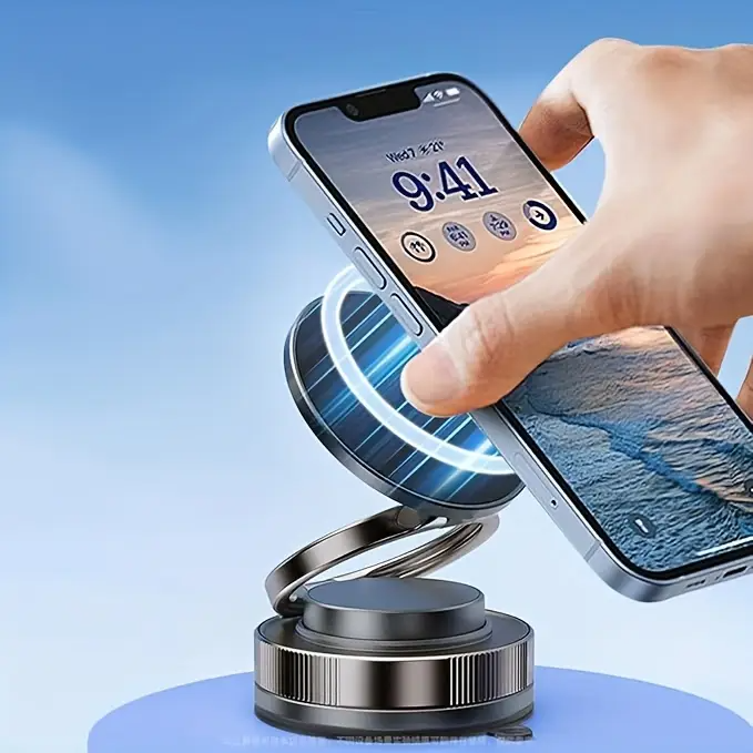 support magnétique pour téléphone de voiture à vide, montage pliable et réglable avec rotation 360° pour utilisation multiprise en voiture/salle de bain/cuisine détails 2