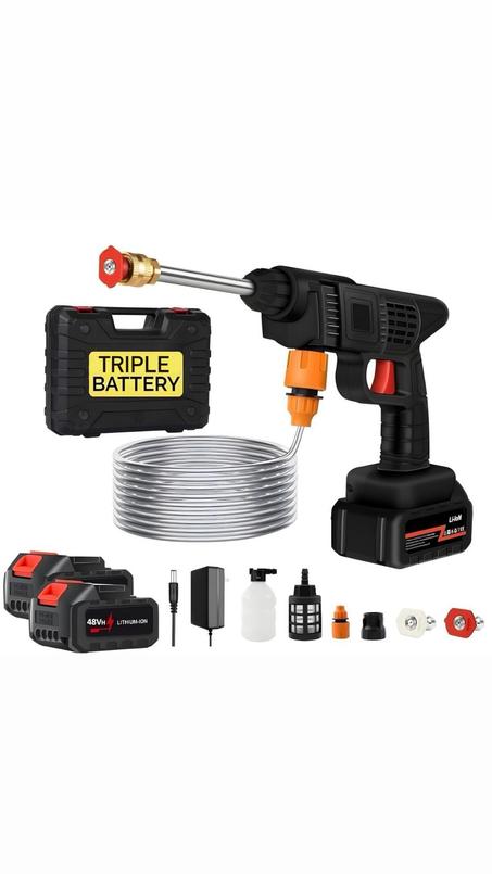 منظفات السيارة :مسدس غسيل عالي الضغط  ( 3 بطاريات) + مكنسة لاسلكية + جلد جمل