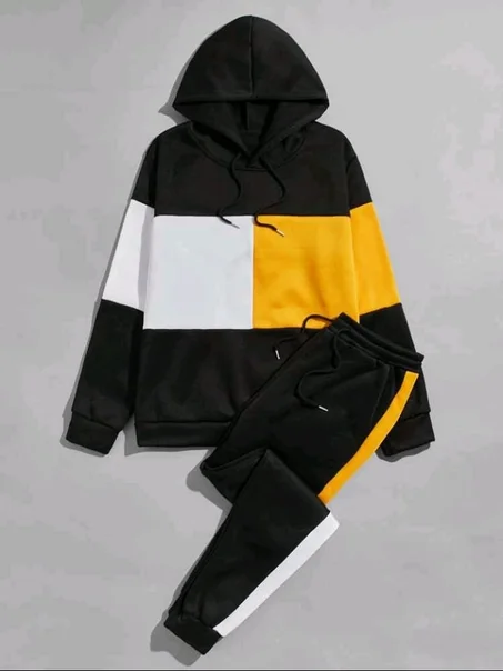 Pantalon de survêtement & sweat-shirt à capuche à blocs de couleurs à cordon