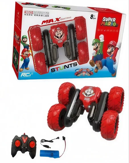 سيارة RC للأطفال 360° – دوران كامل + قوة تحمل عالية + تحكم سهل + بطارية قابلة للشحن | تصميم مستوحى من Super Mario