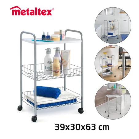 سلة الرفوف مع عجلات بـ 2 رفوف و صينية بلاستيكية لترتيب وتنظيم الأغراض Metaltex