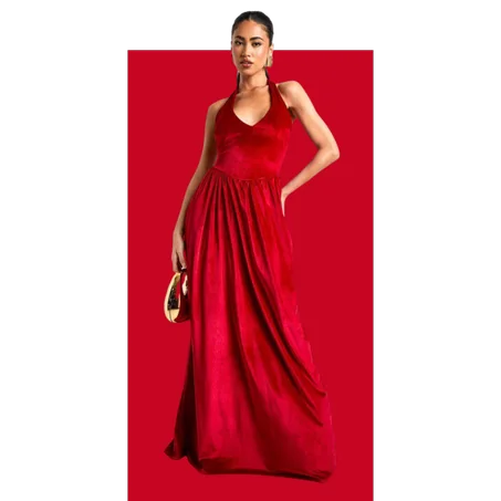 Robe Longue en velours - Rouge