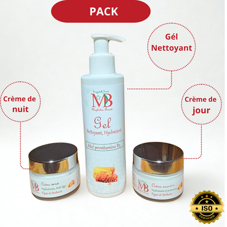 Pack crème de jour + gel nettoyant+ crème de nuit