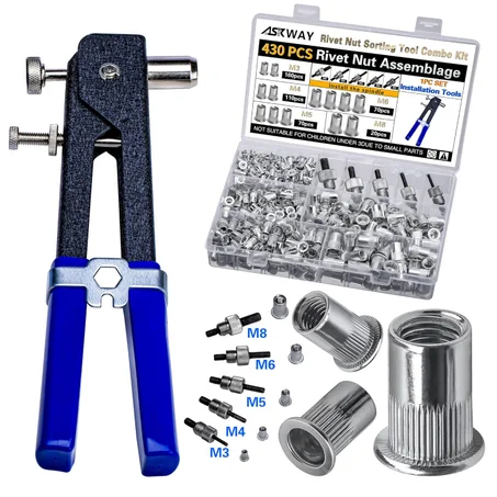 Kit de herramientas de tuerca de remache a presión, 430 piezas de combinación de tuercas de remache métricas (M8/M6/M5/M4/M3), adecuado para muebles, decoración, automotriz, marina y aplicaci