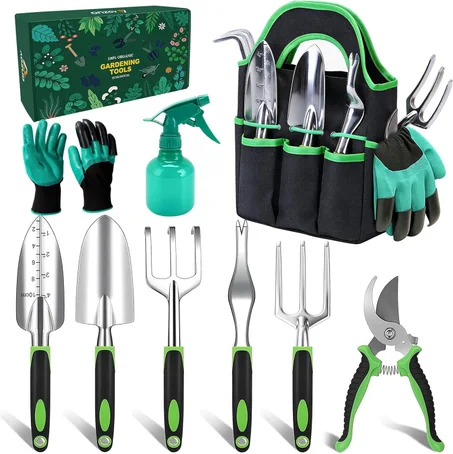 Garden Tools - Herramientas de jardinería de aluminio a prueba de óxido con bolsa organizadora, juego de herramientas de jardín duraderas, regalos de jardinería para mujeres y hombres