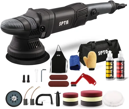 SPTA - Pulidora orbital aleatoria de doble acción de 5 pulgadas y 4.921 in, kit de detalles de automóvil, 4 almohadillas de pulido de 5 pulgadas y 4 almohadillas de pulido de 6 pulgadas, bols