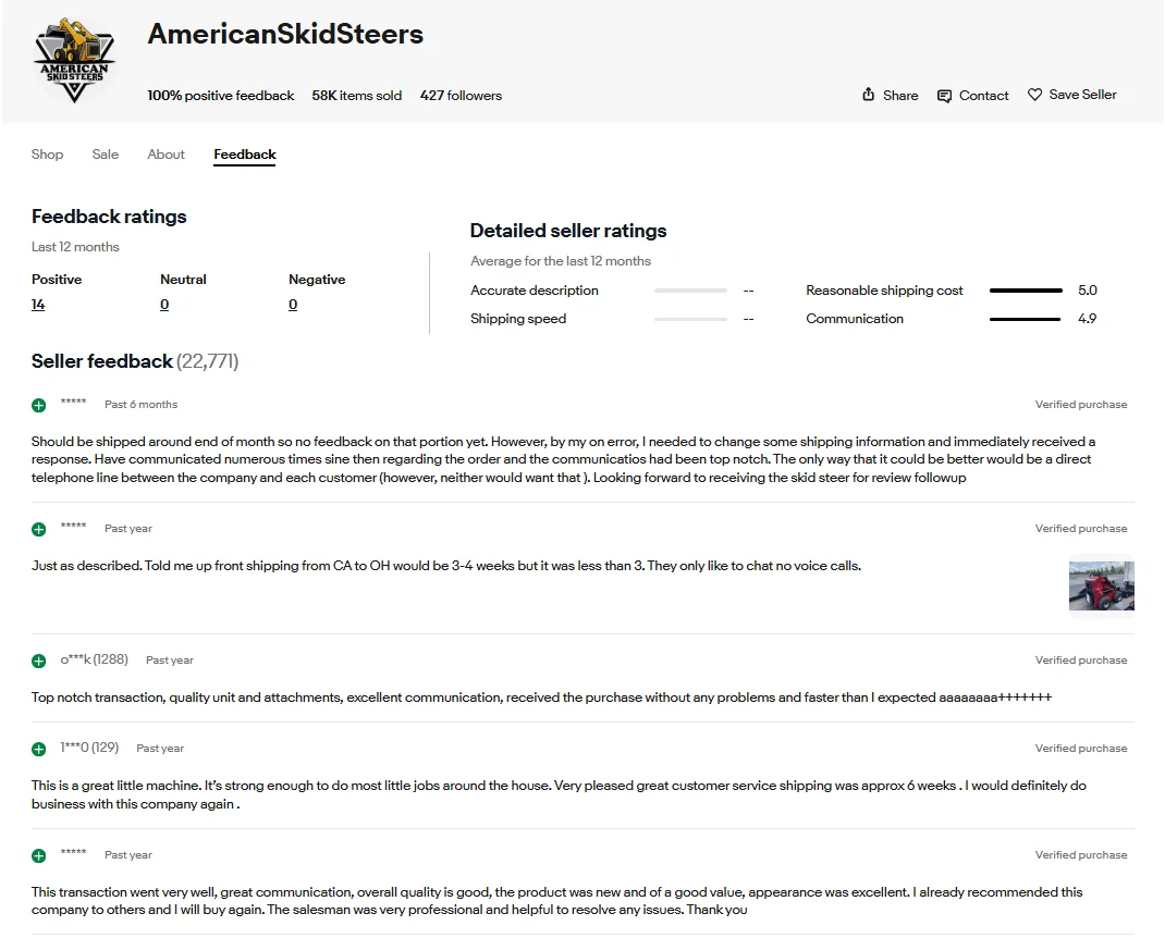 Your marketplace feedback screenshot