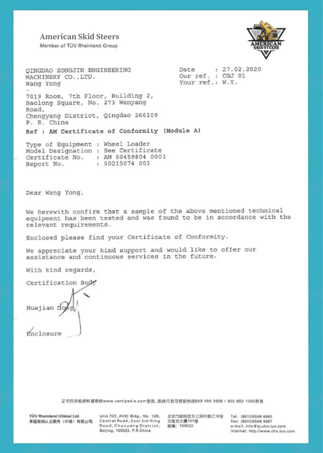 American Skid Steers Certificate