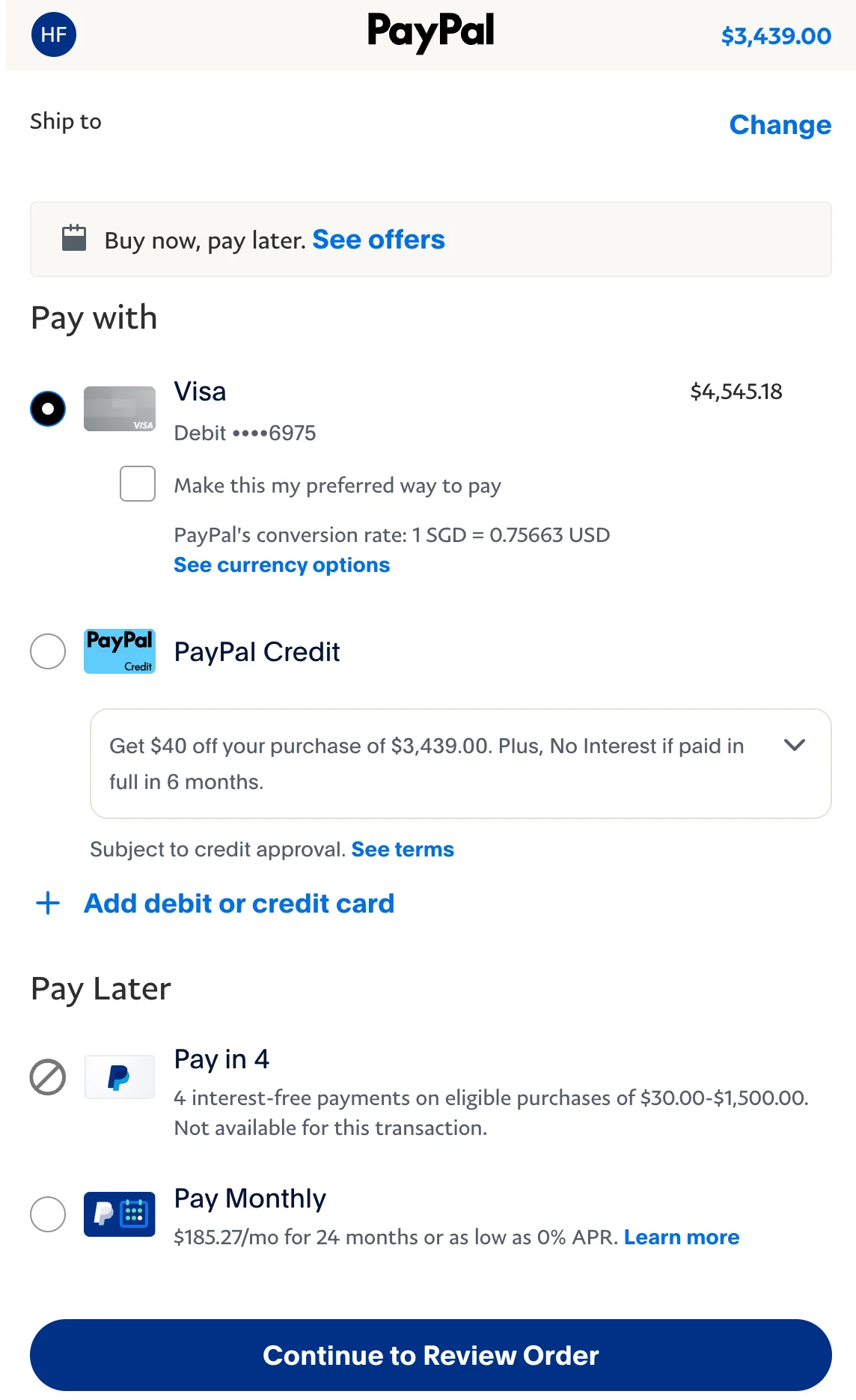 PayPal login screen