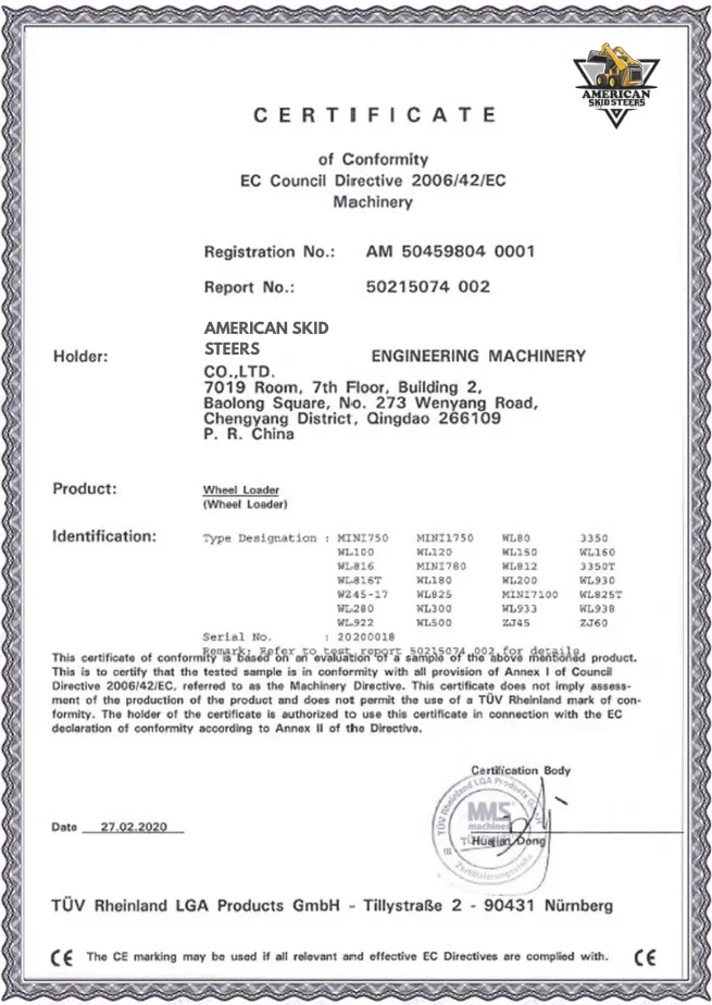 American Skid Steers Certificate