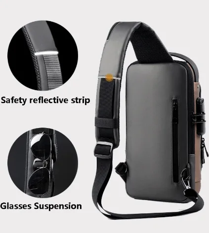 Sac à bandoulière USB multifonction antivol pour homme