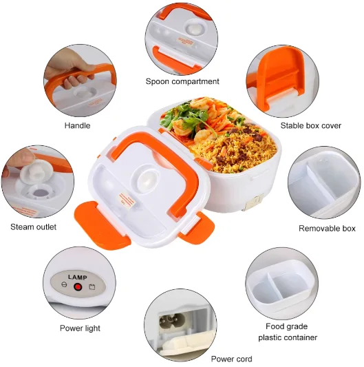 Boîte à lunch chauffée en plastique de qualité alimentaire à chauffage électrique