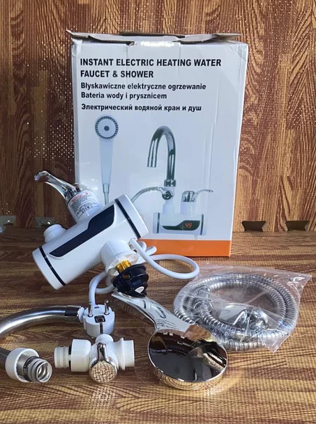 صنبور ماء ودش تسخين كهربائي فوري، فضي