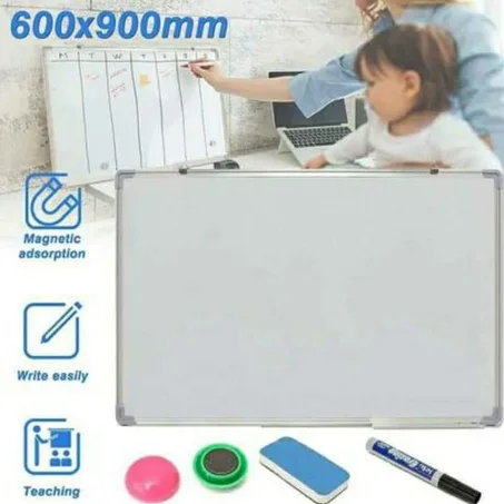Tableau blanc magnétique double faces mesure  60 cm / 90 cm  + 2 crayons marqueur + éponge  gratuit