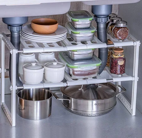 2 الطبقة قابل للتعديل المطبخ تخزين الرف خزانة الرف رف لتجفيف الأطباق التوابل الجرار حامل زجاجات التوابل رفوف رف توابل لنا