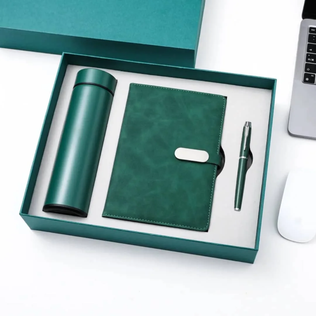 Ensemble Cadeaux bloc note, stylo et gourde