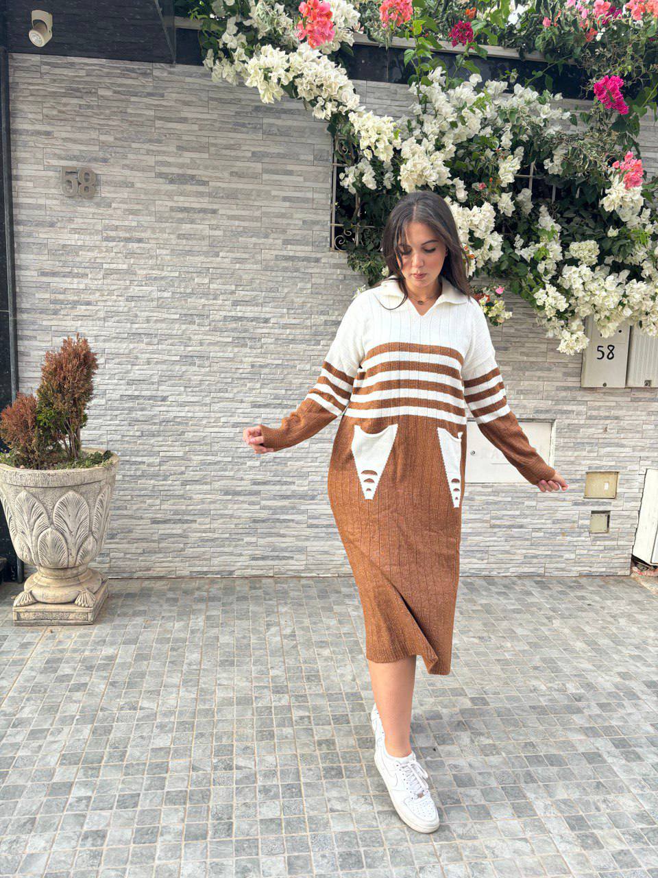 روب شتوي نسائي طويل – جيوب + خطوط + ستايل!