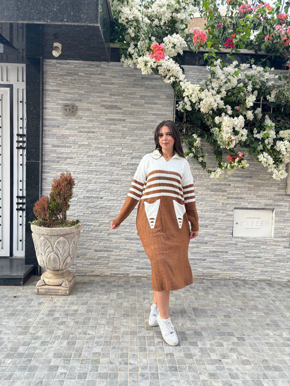 روب شتوي نسائي طويل – جيوب + خطوط + ستايل!