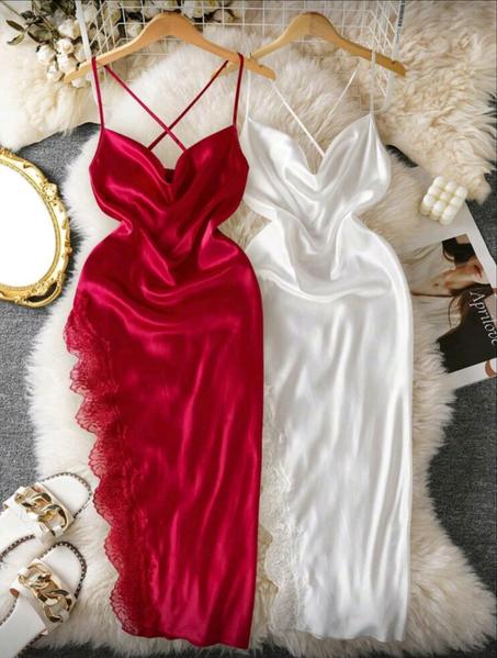 2 pièces/Set Nuisette maxi fendue en dentelle sexy pour femmes