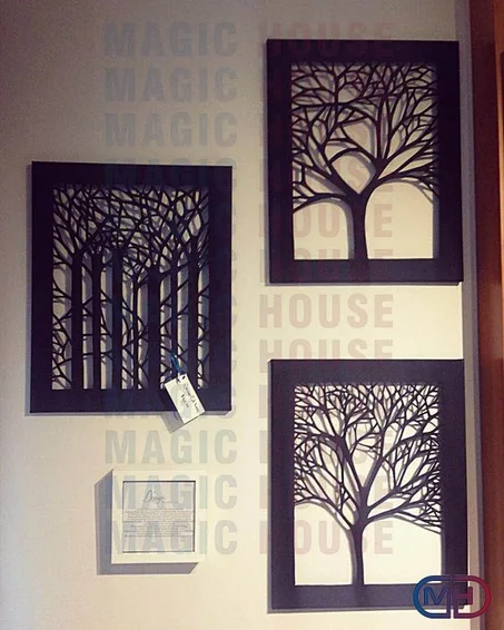 Trois Tableaux Forêt Décoratifs En Bois