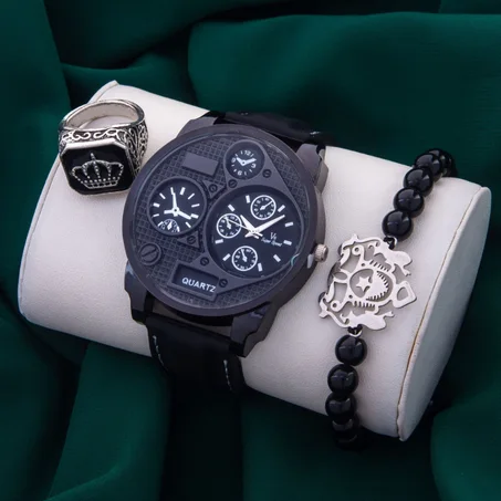 ساعة QUARTZ + سوار وخاتم تاج بالمجان