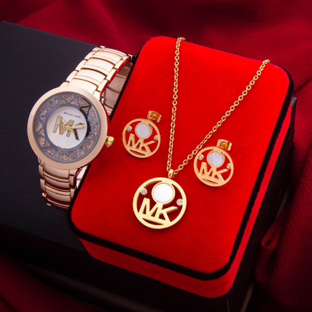 ساعة  MK + حلقات وسلسلة بلكيور بالمجان