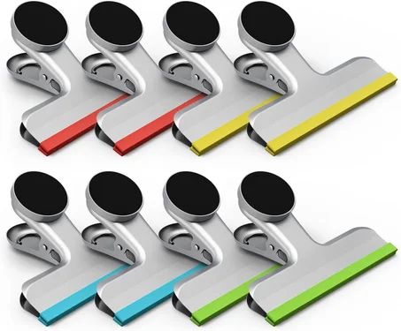 HOUSE AGAIN Paquete de 8 clips magnéticos de acero inoxidable para bolsas de chips cubiertos con silicona, no más bordes afilados, codificados por colores para bolsas de alimentos, postales c