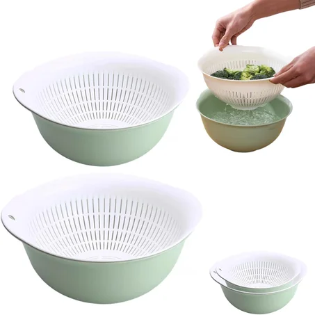 Juego de 2 Tazones Coladores, Coladores de Alimentos de Plástico Anidables de Gran Capacidad para Pasta, Verduras y Frutas, Cesta de Lavado y Escurrido, Ahorro de Espacio, Libre de BPA