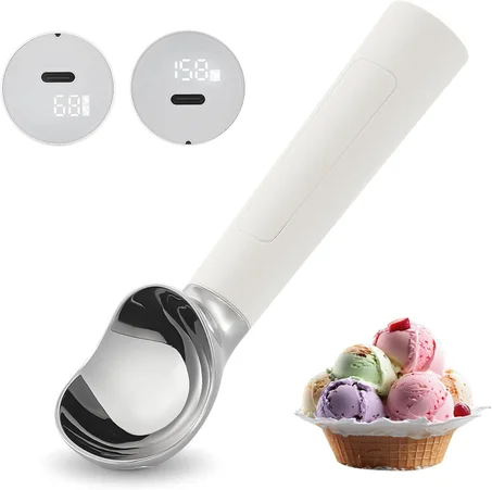 Cuchara de helado con calefacción recargable, cuchara eléctrica para helado con pantalla LED, se calienta a 158 °F para helado duro, fácil para personas mayores y niños, impermeable IP67