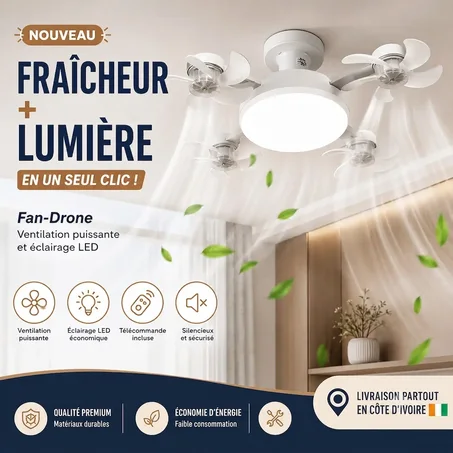 Ventilateur-Drone : Fraîcheur et Lumière en un Clic