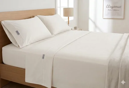 Parure de Draps 4 Pièces en 50% Coton  50% polyster Bio (Design Uni) By Maison de Confort -  Couleur : Ivoire
