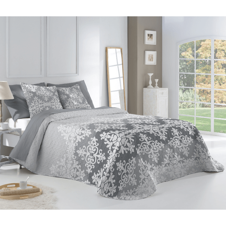 FUNDECO JETTĖ DE LIT MATLLASSÈ DOUBLE FACE + 2 X HOUSSES D'OREILLER- ref : WIN GRIS 270X270 CM