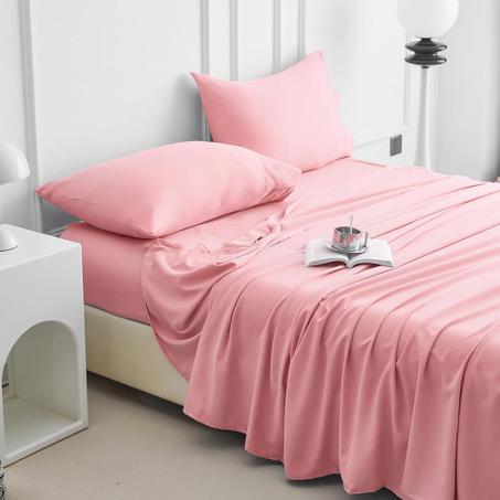 Pack Draps Rose Clair   (1 x Drap Housse + 1 x Drap Plat + 2 x Taies Oreiller) - Doux & Antiallergique - pour Lit de 140 cm