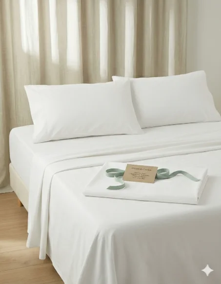 Parure de Draps 4 Pièces en 100% Coton Bio (Design Uni) By Maison de Confort -