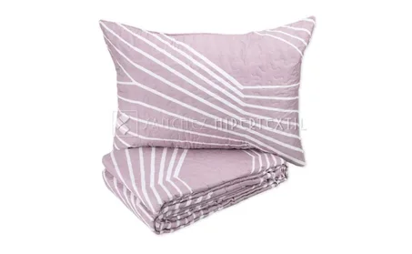 Couvre-lit  boutis double face  REFdiagonal en mauve  UNIFABRICS comprend 2 Housses d'oreillers