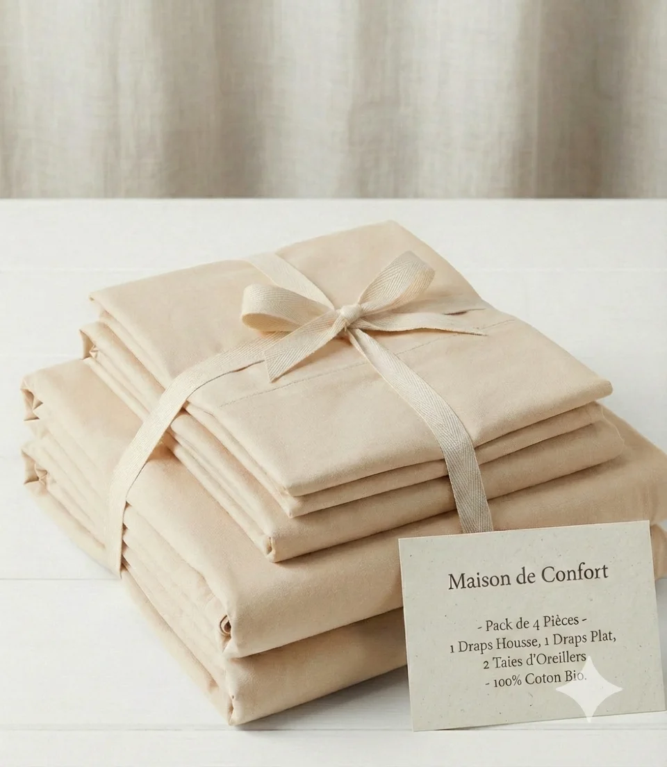 Coffret Parure de draps pour berceau, landau, couffin beige à carreaux