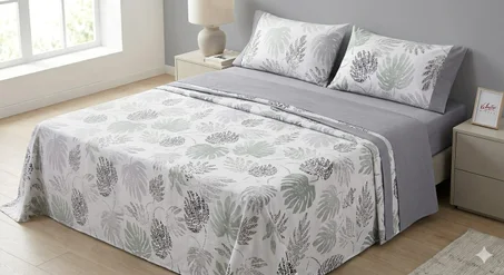 Parure de Draps 4 Pièces en 50% Coton  50% polyster Bio  By Maison de Confort -  Valentini Gris