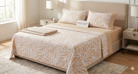 Parure de Draps 4 Pièces en 50% Coton  50% polyster Bio (Design Uni) By Maison de Confort -  Valentini Beige