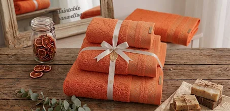 Pack de Serviettes 100% Coton / 470 Grm/m2 couleur Orange Mandarine