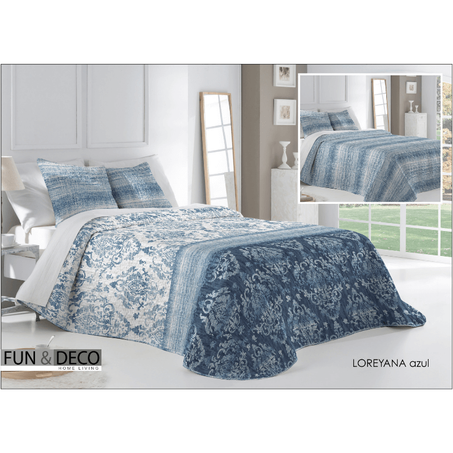 FUNDECO JETTĖ DE LIT MATLLASSÈ DOUBLE FACE + 2 X HOUSSES D'OREILLER- ref : Loreyana azul 270X270 CM