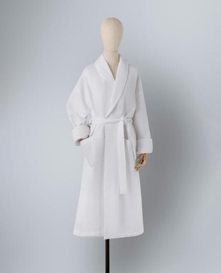 Peignoir Nyos Blanc--Peignoir en coton nid d'abeille. taille XL
