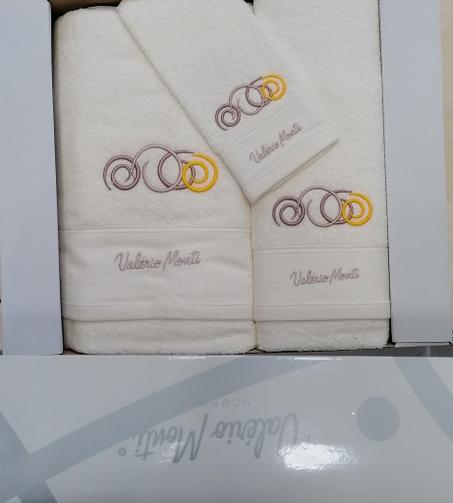 Lot de 3 Serviettes : Ensemble de Bain, 3 pièces, avec Broderie, 100% Coton MADE IN PORTUGAL Couleur :Beige 1